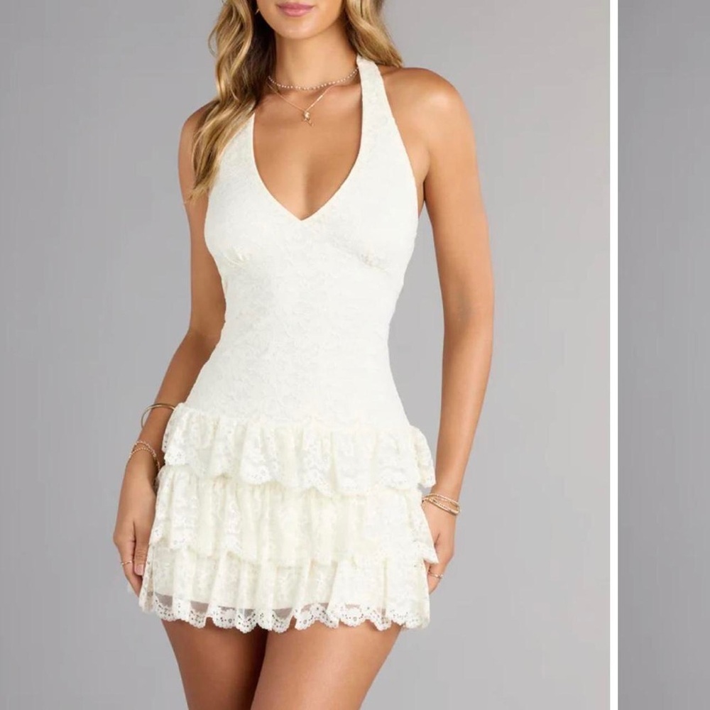 Windsor Ivory Lace Halter Mini Dress